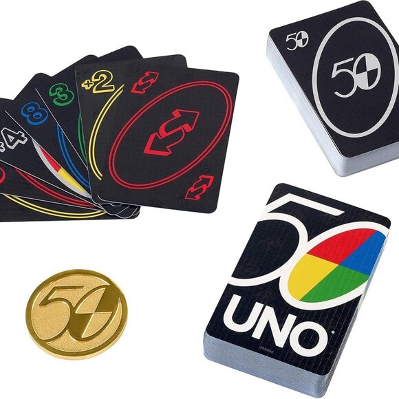 NEW UNO Premium 50th Anniversary Edition Card Game with Collectible Coin Game Ni - Picture 2 of 12